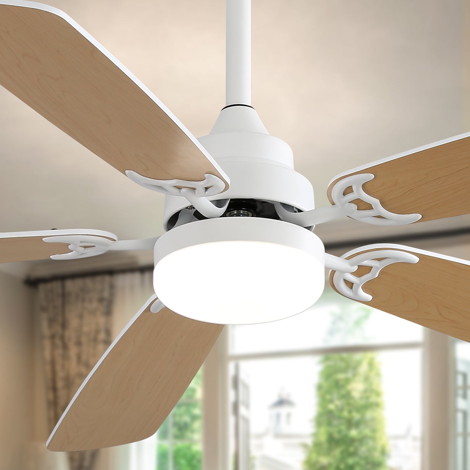 Indoor Modern 52 Inch Ceiling Fan 6 Speed Wind 5 Blades Remote Control Reversible DC Motor With Led Light