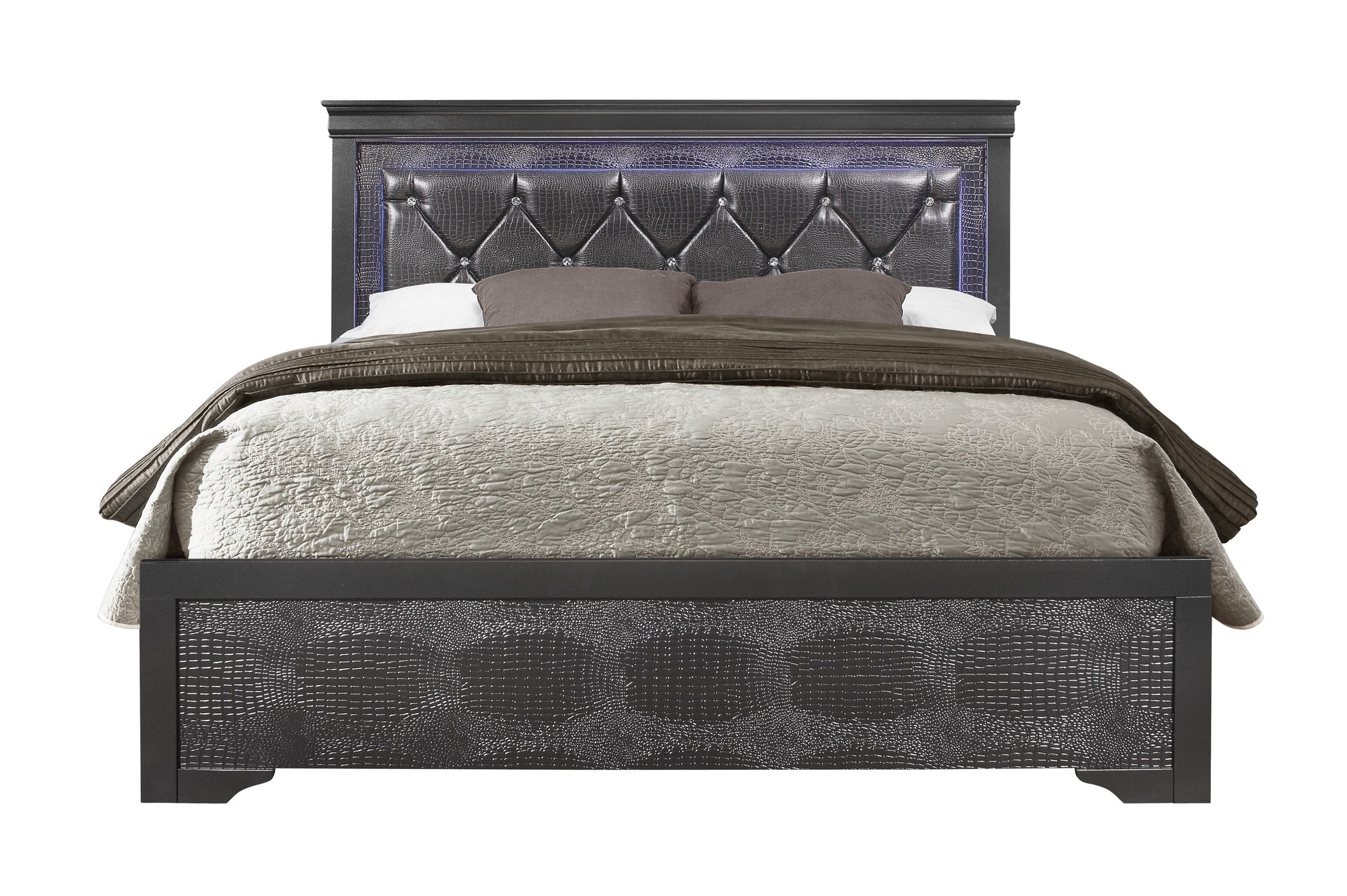 SHAKER GREY QUEEN BED WITH LED
