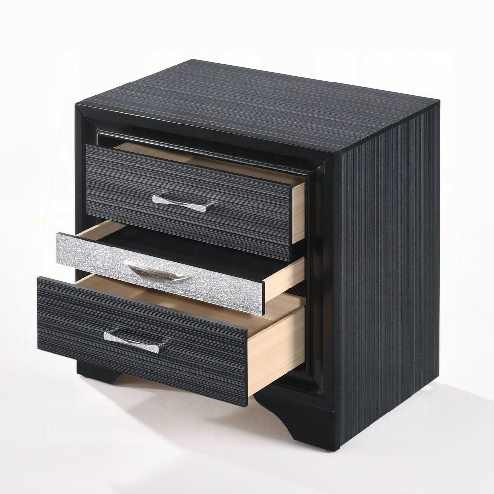 Contemporary Black Finish Storage Drawers Nightstand Wooden Bedroom Furniture 1pc