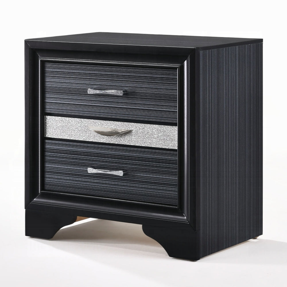 Contemporary Black Finish Storage Drawers Nightstand Wooden Bedroom Furniture 1pc
