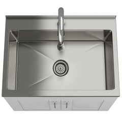 Modern Wide Shaker - 28" Laundry Cabinet with Faucet and Stainless Steel Sink - White