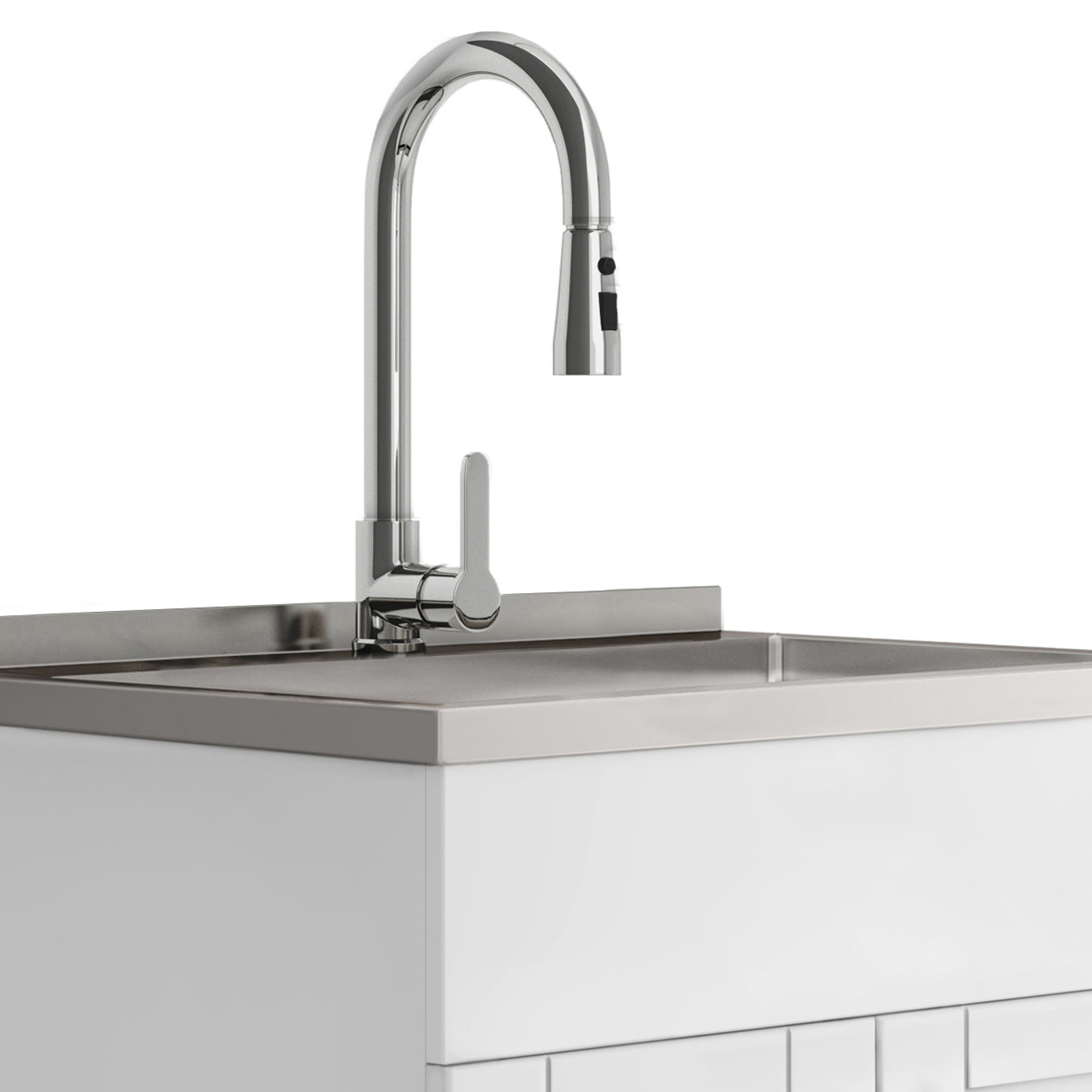 Modern Wide Shaker - 28" Laundry Cabinet with Faucet and Stainless Steel Sink - White