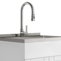 Modern Wide Shaker - 28" Laundry Cabinet with Faucet and Stainless Steel Sink - White