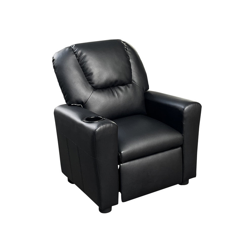 Carisa 23"W Black PU Leather Kids Recliner Chair with Cupholder