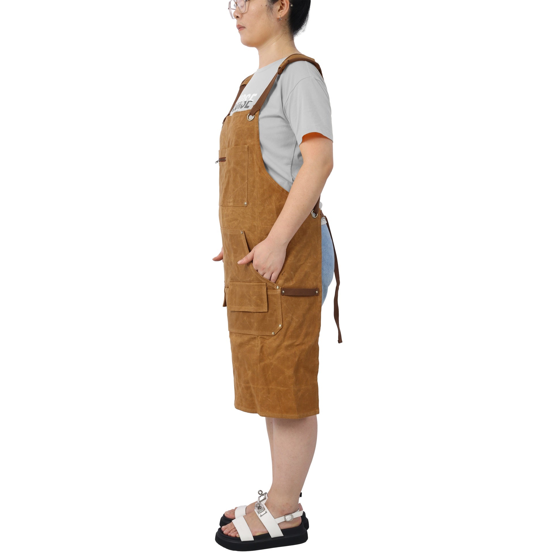 Long Heavy Duty Waxed Canvas Tool Apron, Carpenter Aprons, Woodworking Aprons, Carpenters Water-Resistant 18 Oz ,Fully Adjustable to Comfortably Fit Men and Women
