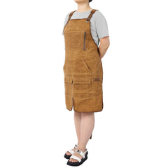 Long Heavy Duty Waxed Canvas Tool Apron, Carpenter Aprons, Woodworking Aprons, Carpenters Water-Resistant 18 Oz ,Fully Adjustable to Comfortably Fit Men and Women