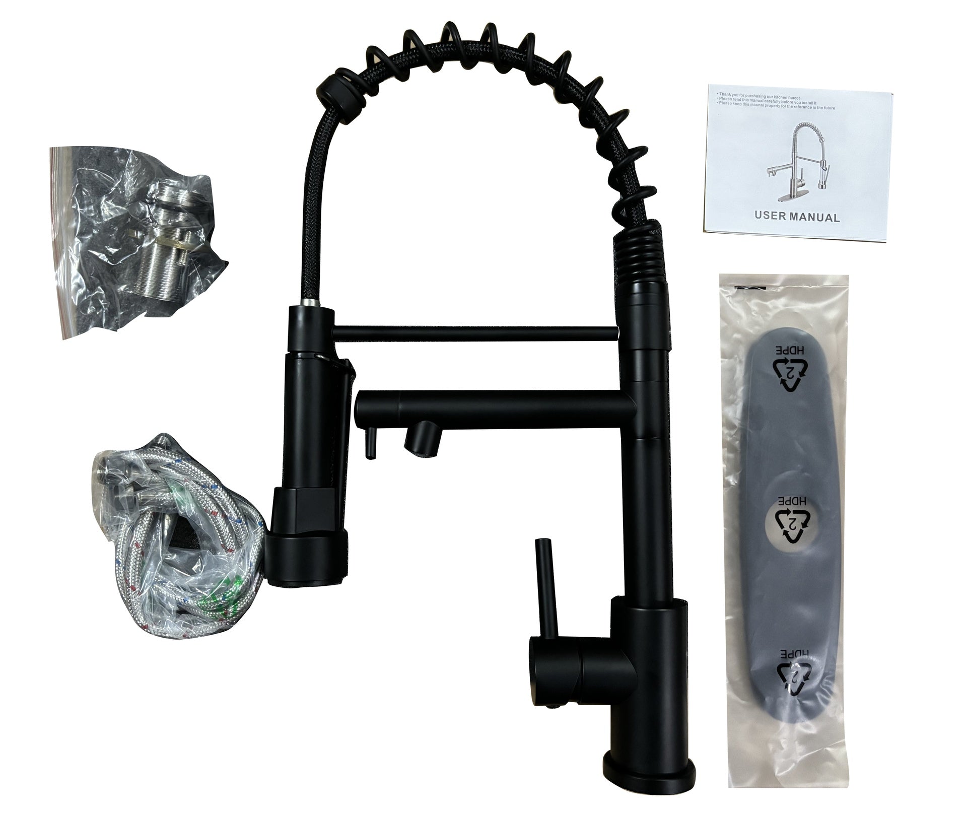 Kitchen Faucet with Pull Down Sprayer, Touch On Single Handle 2- Function Stainless Steel Spring Neck, Single Hole Installation for Residential, Commercial, RV, Bar & More, Matte Black