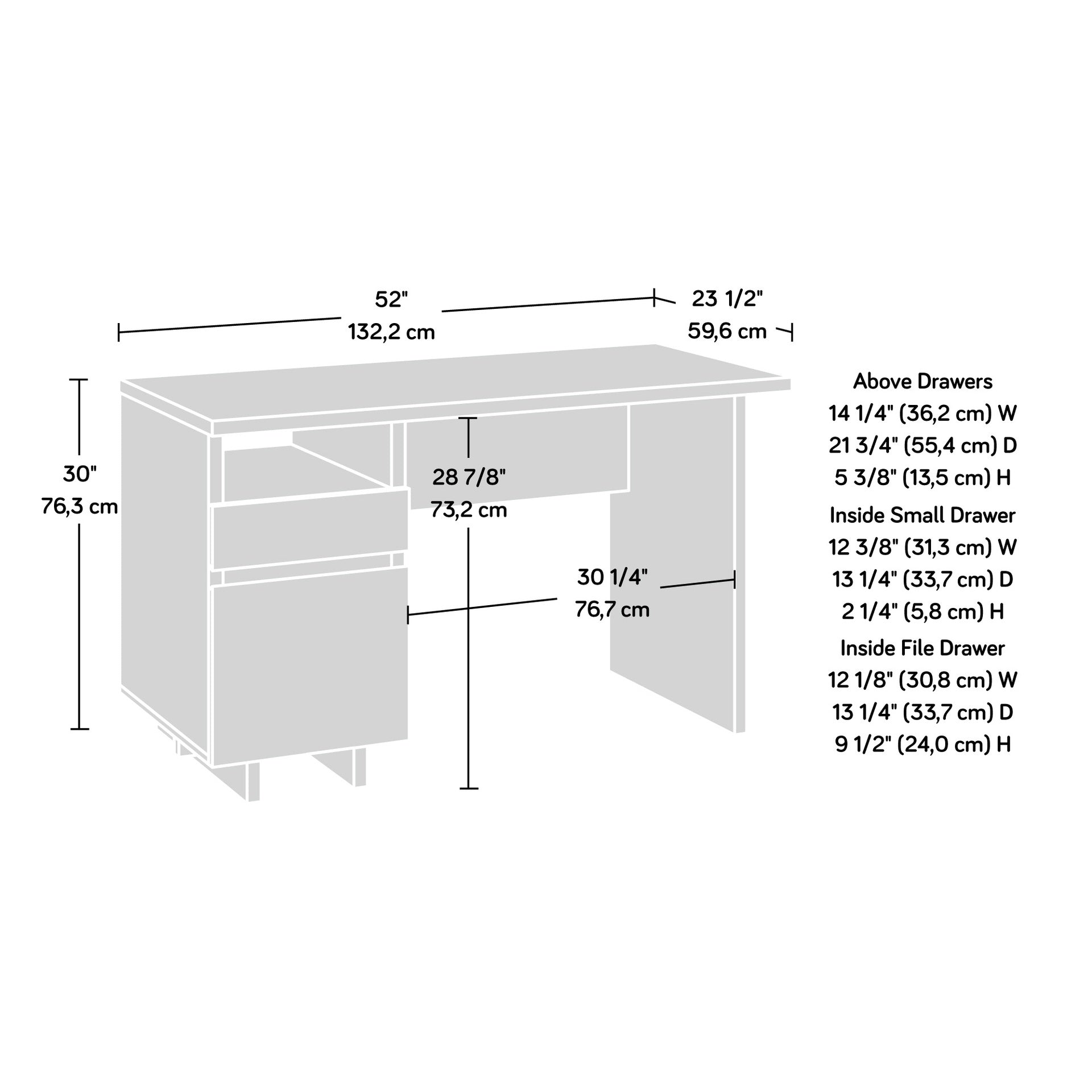 Desk with File Drawer, White finish