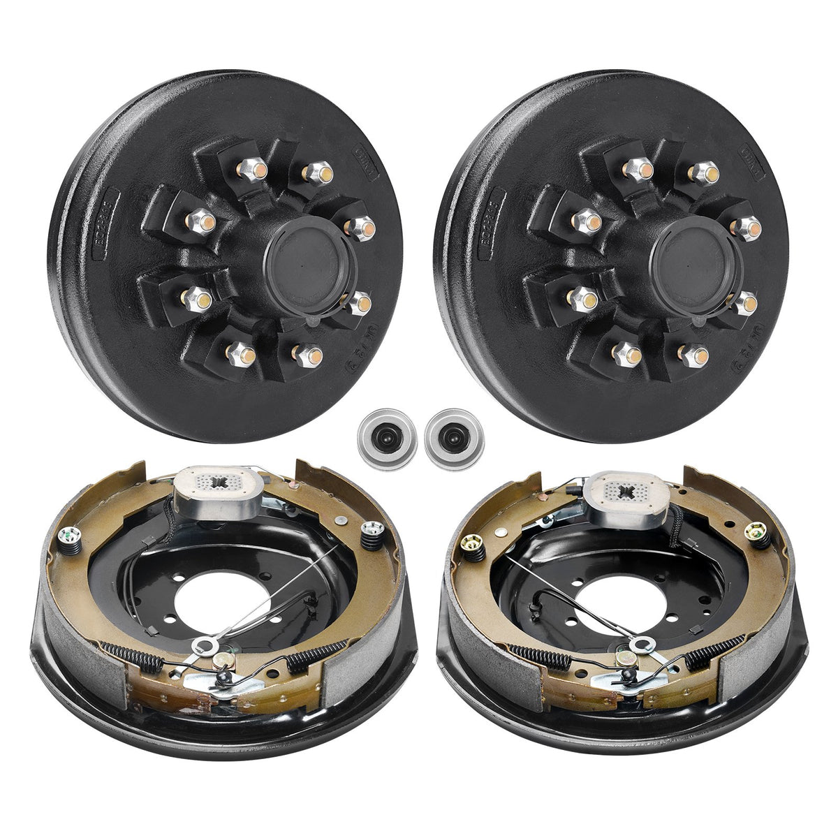 Trailer Hub Drum Kits 8 on 6.5" B.C. with 12" x 2" Electric Brakes, Self-Adjusting Trailer Brake Assembly for 7000 lbs Axle, 5-Hole Mounting, Backing Plates for Brake System Part Replacement