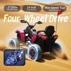 24V Kids Ride On Electric XXXL ATV W/parents Control,Four-wheel shock absorber,English storytelling function,Music,Lights,USB,MP3,Power display,Bluetooth,speeds of 1.24-3.73MPH For Kids Aged 3-12.