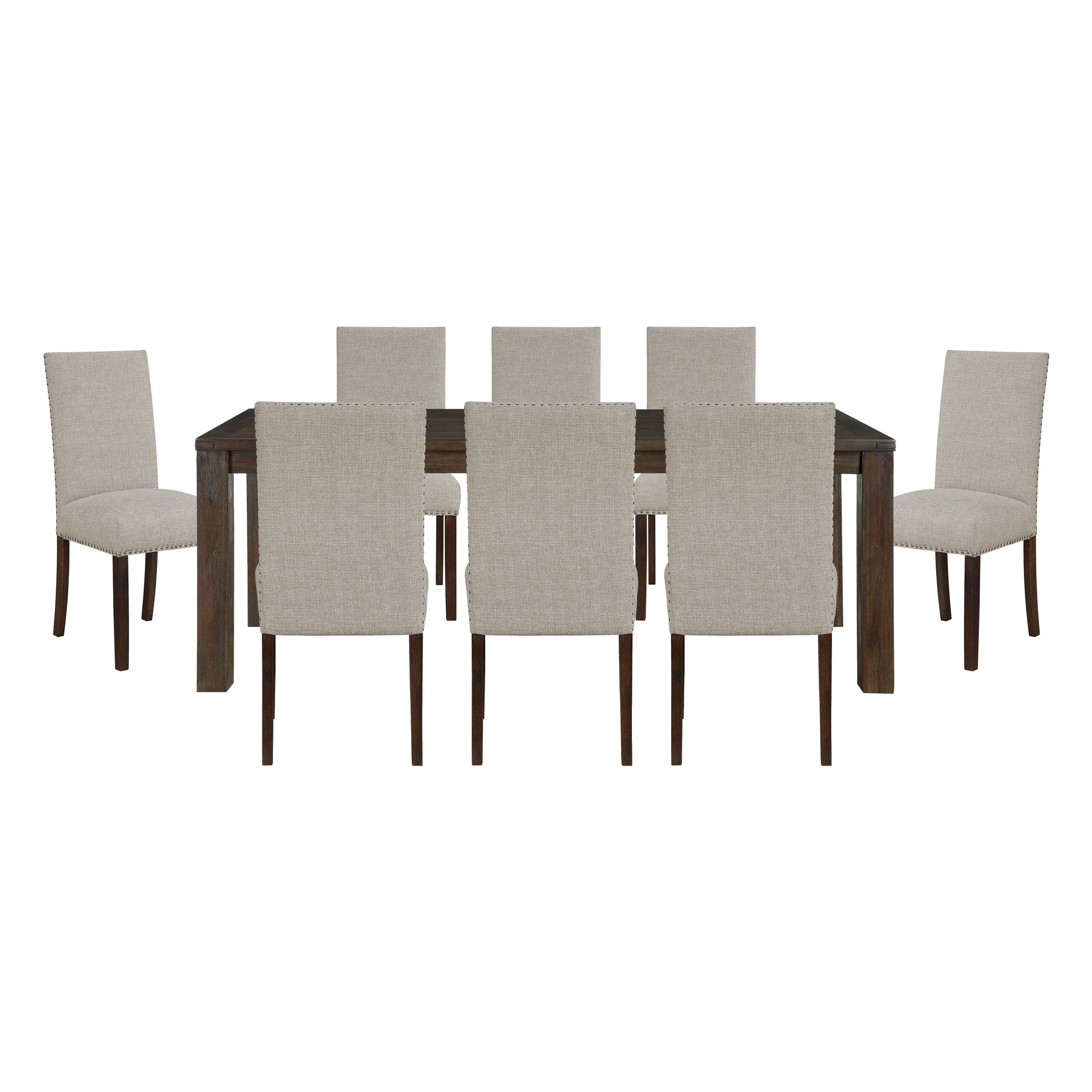 Classic 9pc Dining Set Dark Brown Finish Table and 8x Side Chairs Comfort Upholstery Taupe Dining Kitchen Furniture