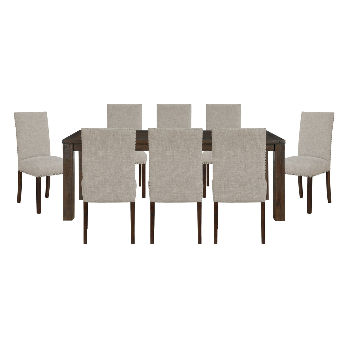 Classic 9pc Dining Set Dark Brown Finish Table and 8x Side Chairs Comfort Upholstery Taupe Dining Kitchen Furniture