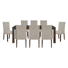 Classic 9pc Dining Set Dark Brown Finish Table and 8x Side Chairs Comfort Upholstery Taupe Dining Kitchen Furniture