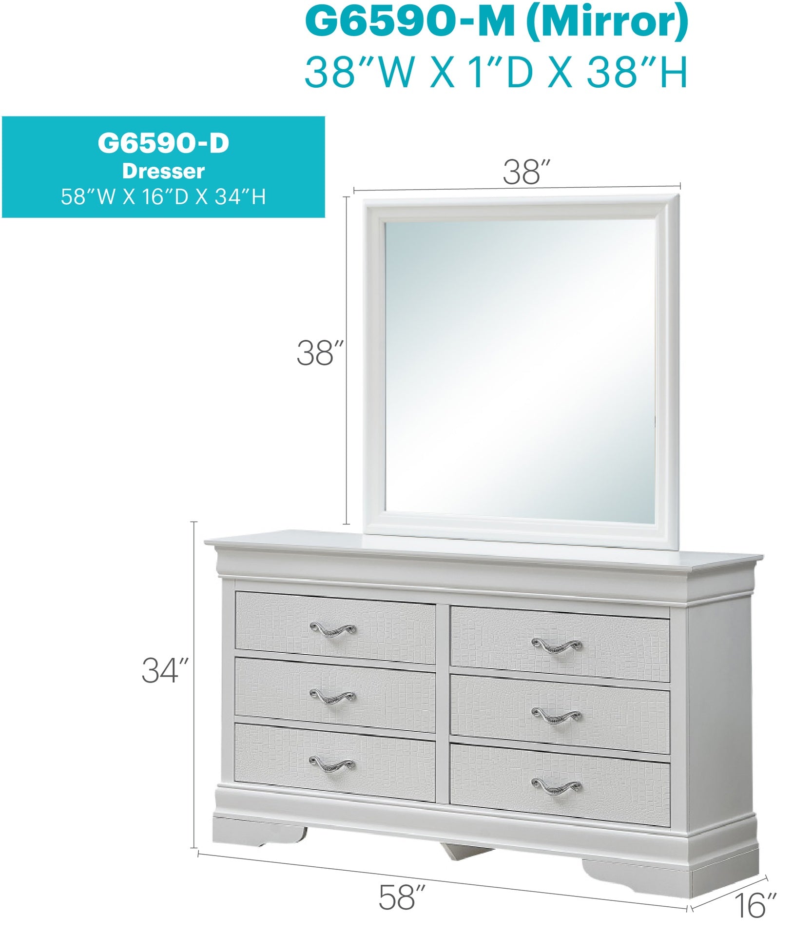 Lorana G6590-D Dresser , Silver Champagne