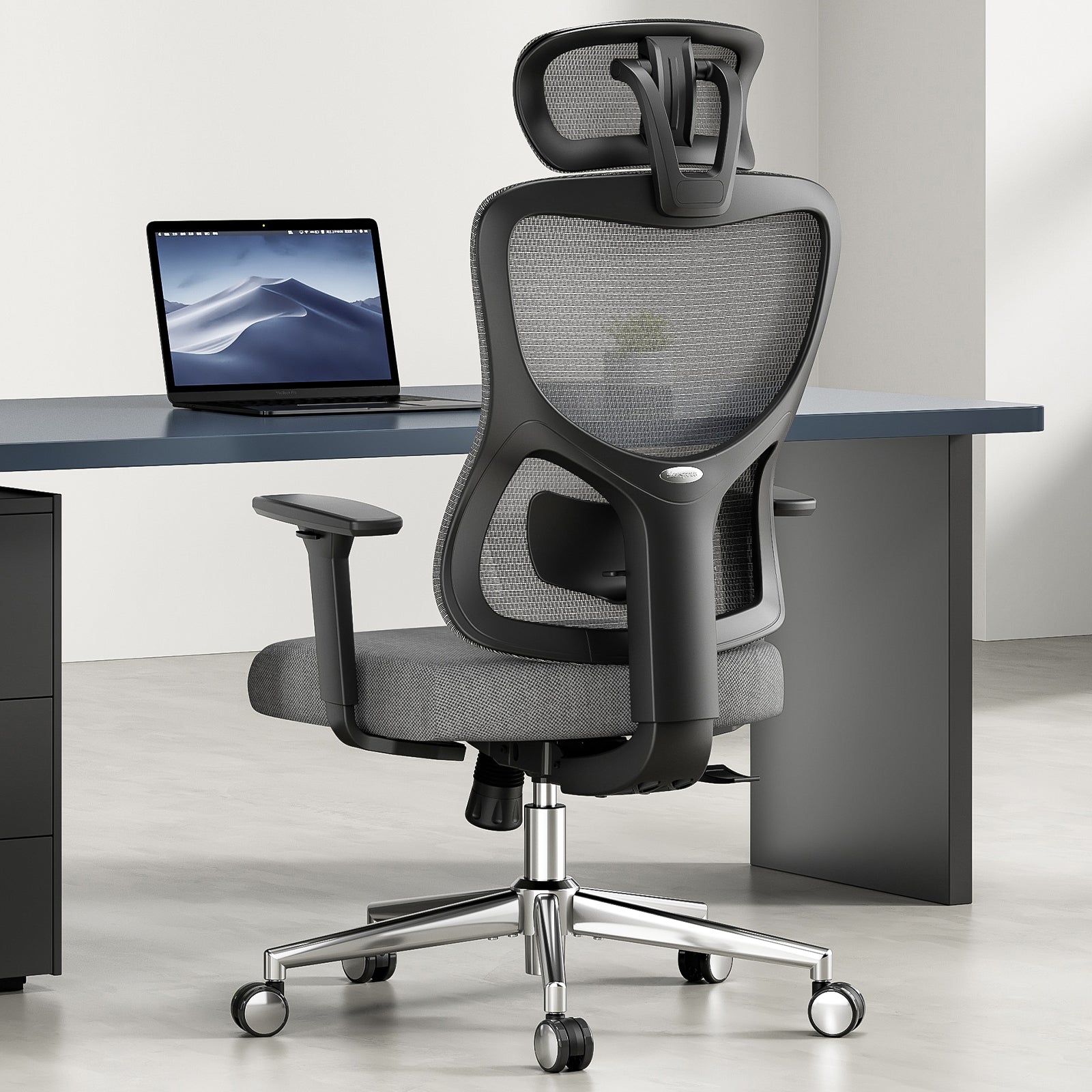 Ergonomic Office Chair,Mesh Desk Chair with Adjustable Lumbar Support and Headrest,Comfy Computer Chair with 3D Armrest Recling Swivel Chair for Home, Office, Study Room, Black & Grey