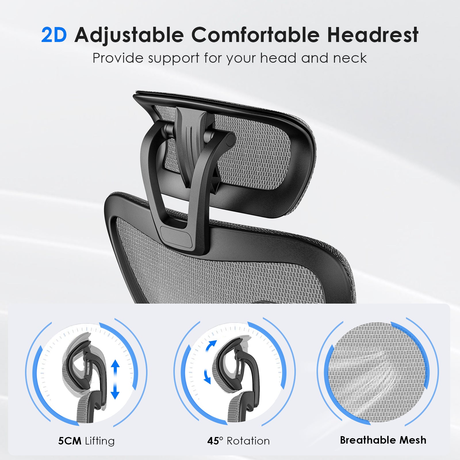 Ergonomic Office Chair,Mesh Desk Chair with Adjustable Lumbar Support and Headrest,Comfy Computer Chair with 3D Armrest Recling Swivel Chair for Home, Office, Study Room, Black & Grey