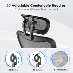 Ergonomic Office Chair,Mesh Desk Chair with Adjustable Lumbar Support and Headrest,Comfy Computer Chair with 3D Armrest Recling Swivel Chair for Home, Office, Study Room, Black & Grey