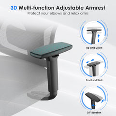 Ergonomic Office Chair,Mesh Desk Chair with Adjustable Lumbar Support and Headrest,Comfy Computer Chair with 3D Armrest Recling Swivel Chair for Home, Office, Study Room, Black & Grey