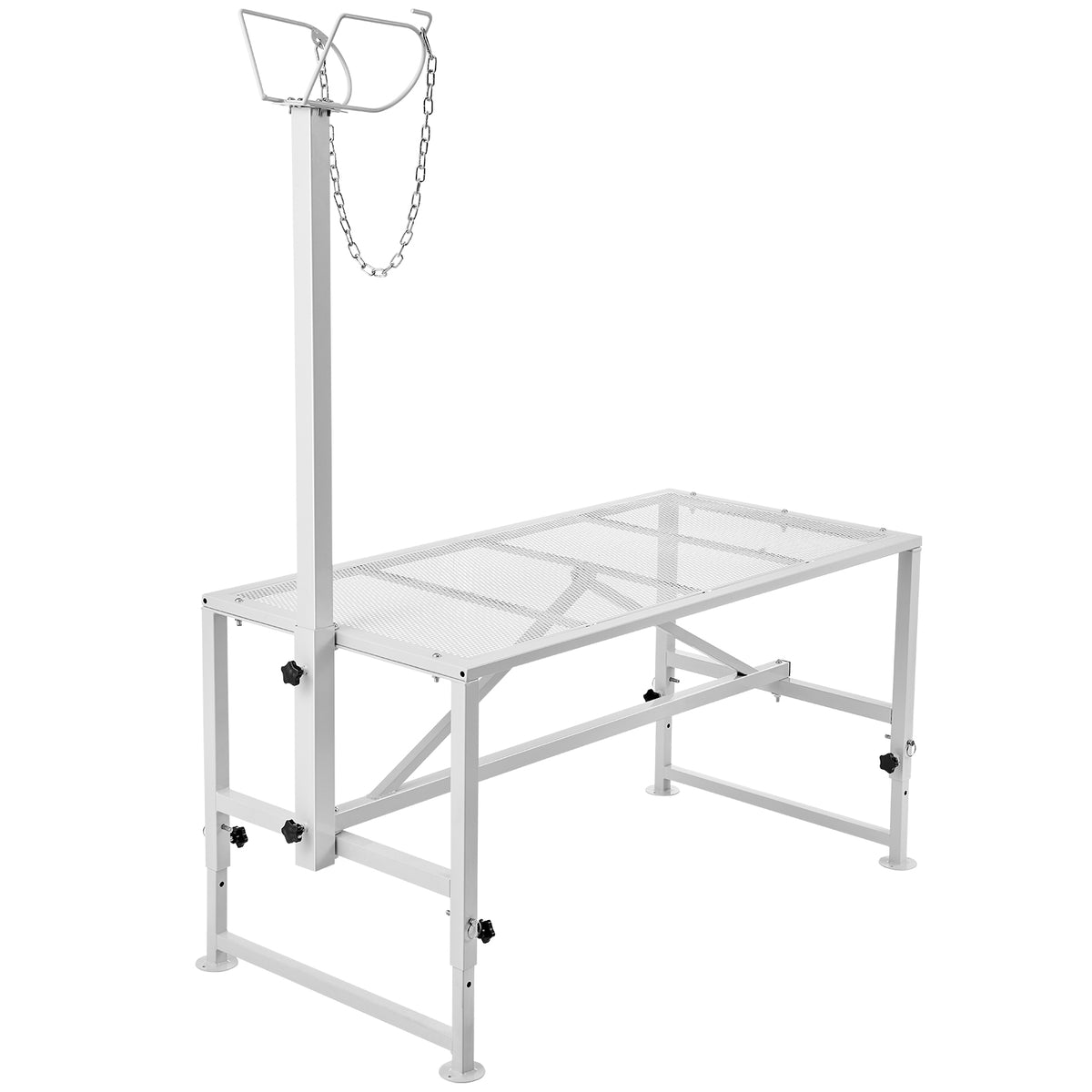 Goat & Sheep Stand, 51x23 inch Livestock Stand, Metal Livestock Milking and Shearing Stand 21" to 33" Adjustable Height, with Headpiece and Nose Loop, 500lbs Loading Weight, White