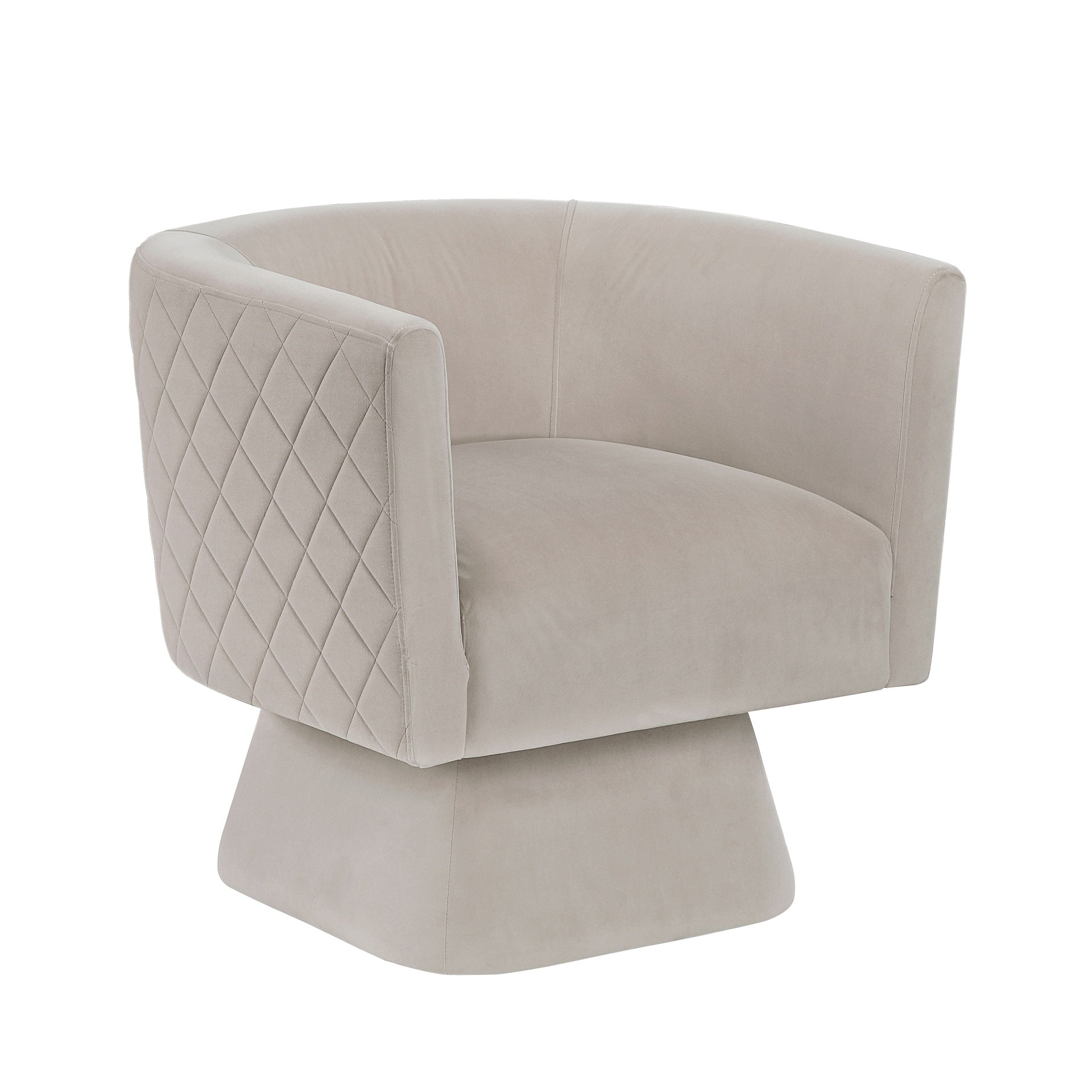 1pc Swivel Chair Taupe Velvet Fabric Upholstery Solid Wood Diamond Pattern Stitched Back Comfort Chair Living Room Furniture