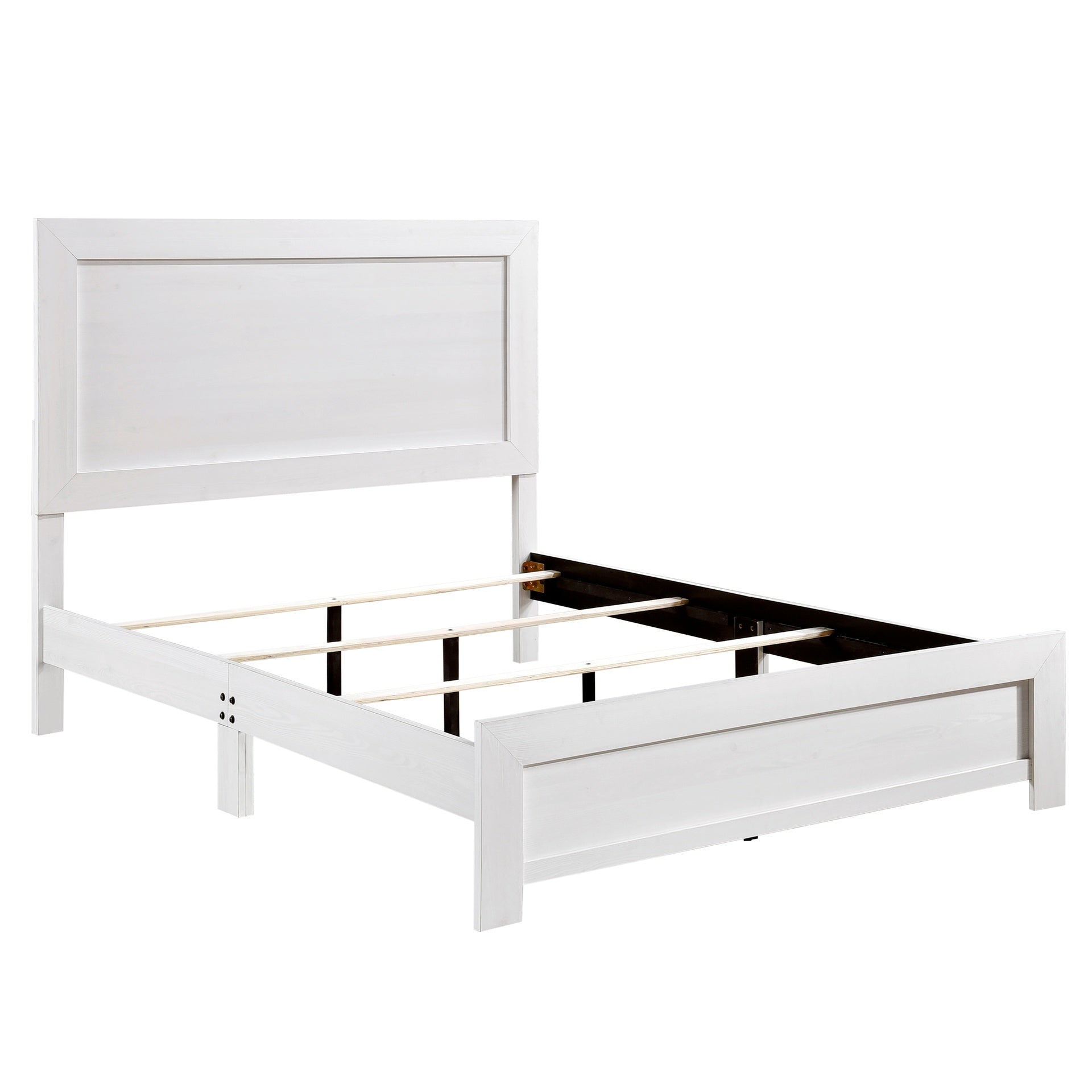 White Finish Queen Size Panel Bed Wooden Bedroom Furniture 1pc, Bed in a Box