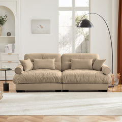 Large Size Modern Two-seater Sofa with Bolstered Armrests,Velvet 2-Seater Sofa With Waist Pillows and Throw Pillows , Suitable for Living Room , Loft, Working Spaces , Hallway and Bedroom,Camel