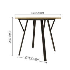 35.43 Inch Round Dining Table, Small Circle Kitchen Table with Metal Black Legs for 2-4 people,Modern Dining Room Table, Brown (only table)