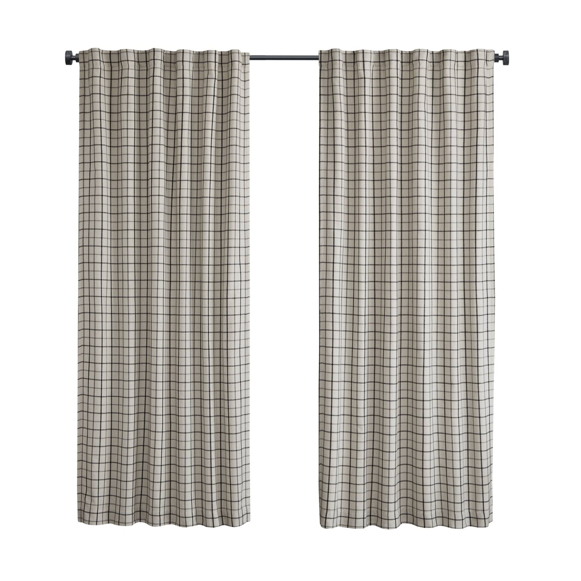 1PC 50x108" Plaid Rod Pocket and Back Tab Curtain Panel with Fleece Lining
