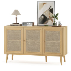 Sideboard Buffet Cabinet with 3 Rattan Doors,Modern Kitchen Storage Console Cabinet for Entryway Living Room (Small,Natural)