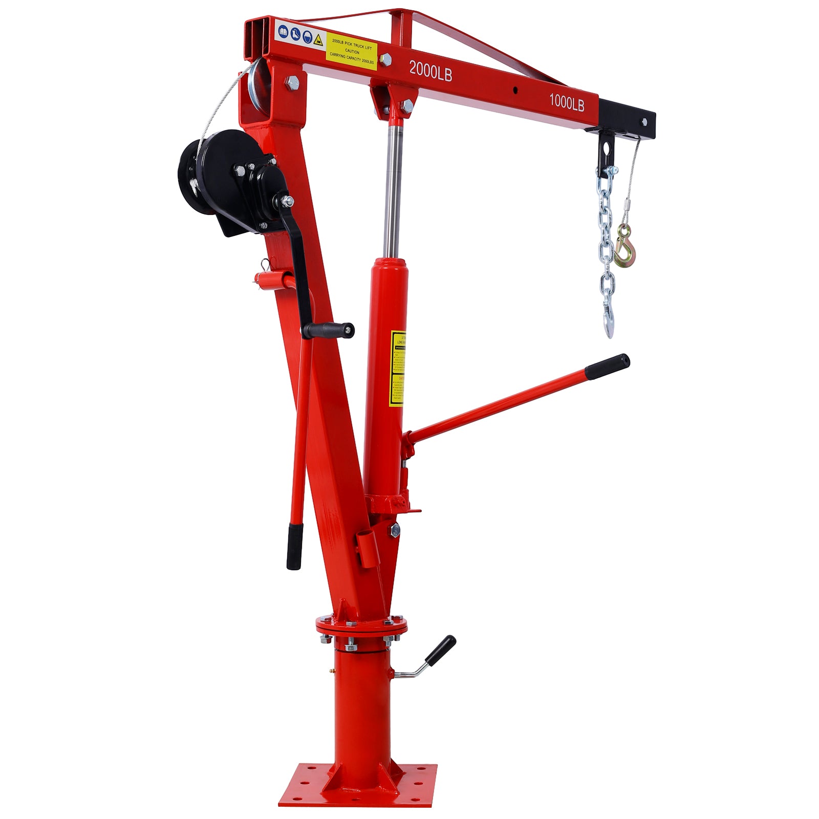 Hydraulic Pickup Truck Crane with Hand Winch  , Pickup Truck Bed Hoist Jib Crane- 2000-Lb. Capacity  Red