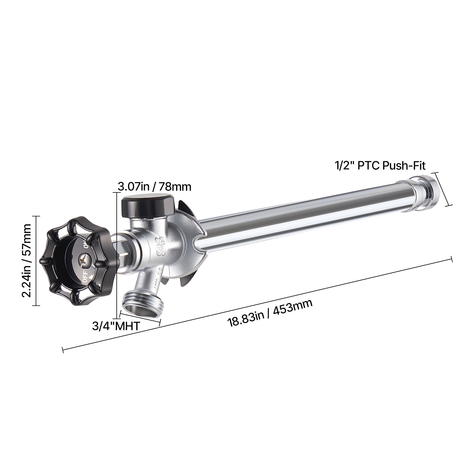 12 in Frost-Free Sillcock 1/2" PTC x 3/4" MHT Hose Bibb Anti-Siphon Valve