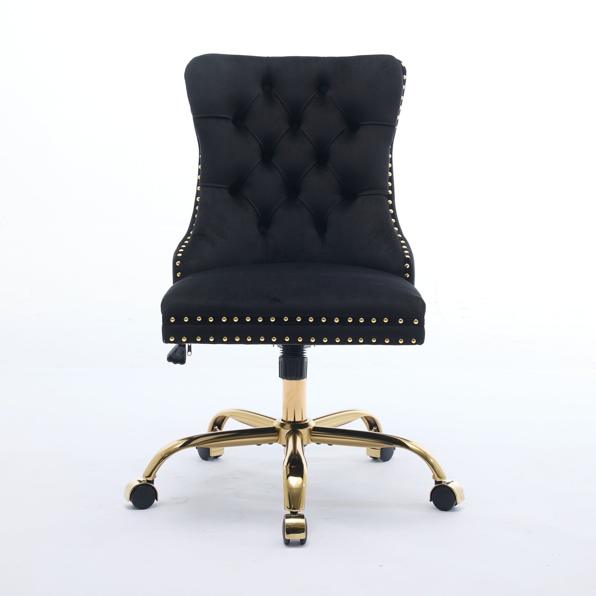 A&A Furniture Office Chair,Modern Velvet Upholstered Tufted Button Home Office Chair with Golden Metal Base,Adjustable Desk Chair Swivel Office Chair (Black)