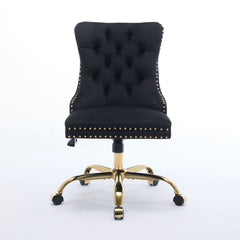 A&A Furniture Office Chair,Modern Velvet Upholstered Tufted Button Home Office Chair with Golden Metal Base,Adjustable Desk Chair Swivel Office Chair (Black)
