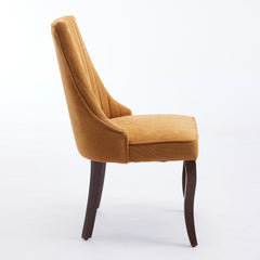 Rayon Cloth Flocking Linen Dining Chairs Channel Kitchen Dinner Chair Comfy Fabric Upholstered Accent Chair for Dining Room with Curved Solid Wood Legs,Set of 2 (Gold), SW1847GL