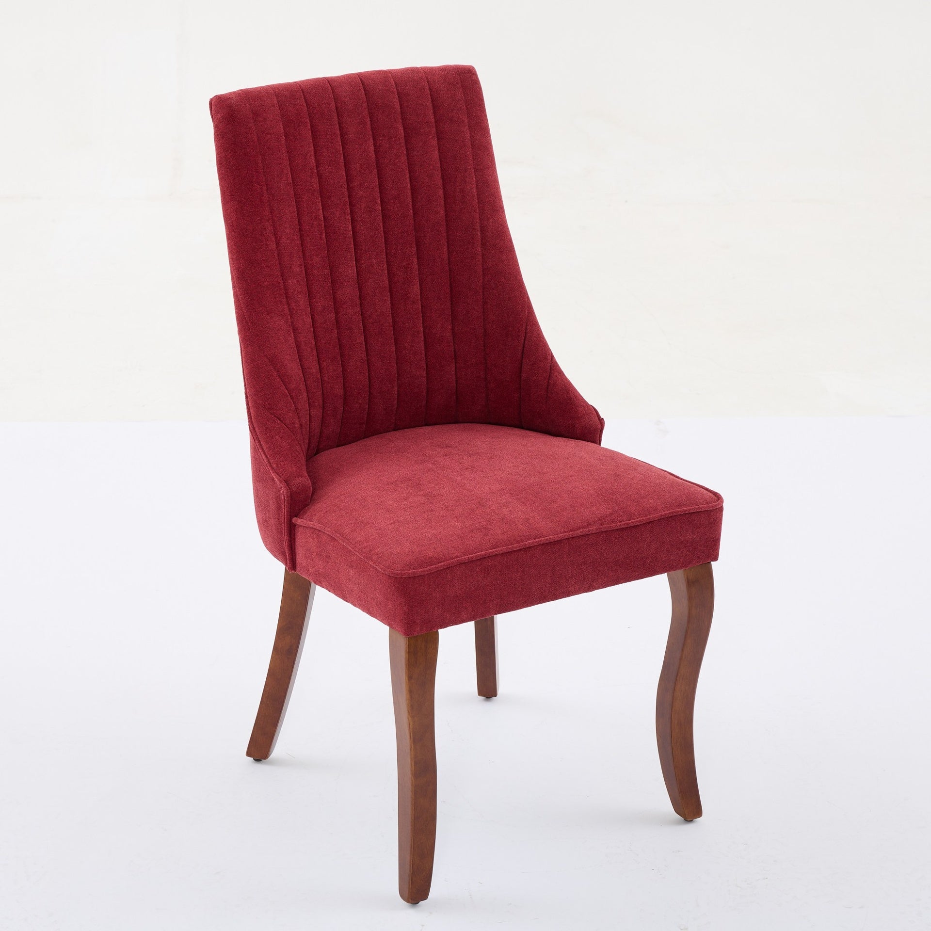 Rayon Cloth Flocking Linen Dining Chairs Channel Kitchen Dinner Chair Comfy Fabric Upholstered Accent Chair for Dining Room with Curved Solid Wood Legs,Set of 2 (Wine Red), SW1847WR
