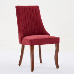 Rayon Cloth Flocking Linen Dining Chairs Channel Kitchen Dinner Chair Comfy Fabric Upholstered Accent Chair for Dining Room with Curved Solid Wood Legs,Set of 2 (Wine Red), SW1847WR