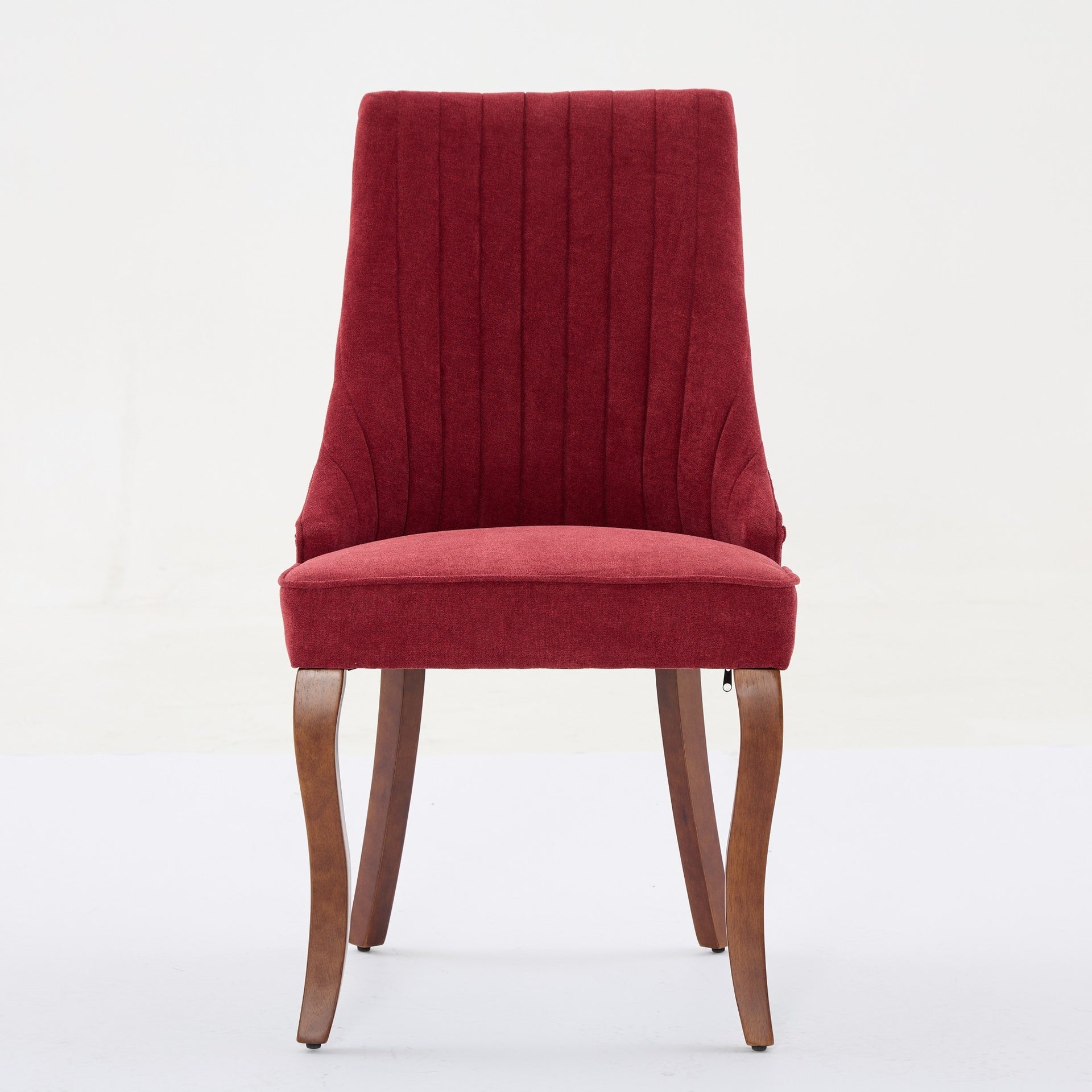 Rayon Cloth Flocking Linen Dining Chairs Channel Kitchen Dinner Chair Comfy Fabric Upholstered Accent Chair for Dining Room with Curved Solid Wood Legs,Set of 2 (Wine Red), SW1847WR