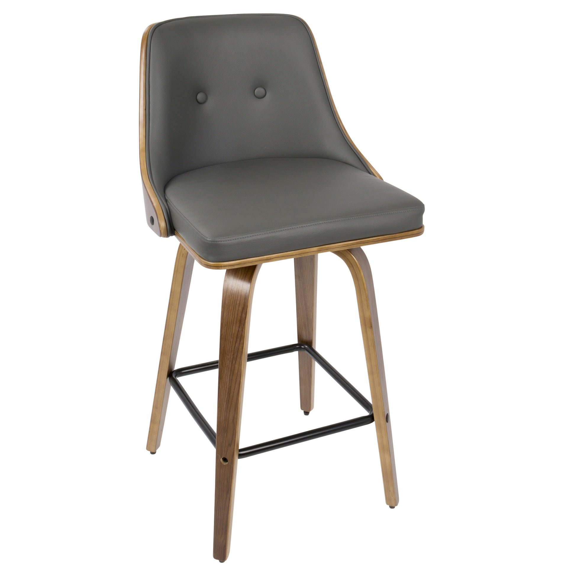 Gianna 26" Mid-Century Modern Counter Stool in Walnut with Grey Faux Leather by LumiSource - Set of 2