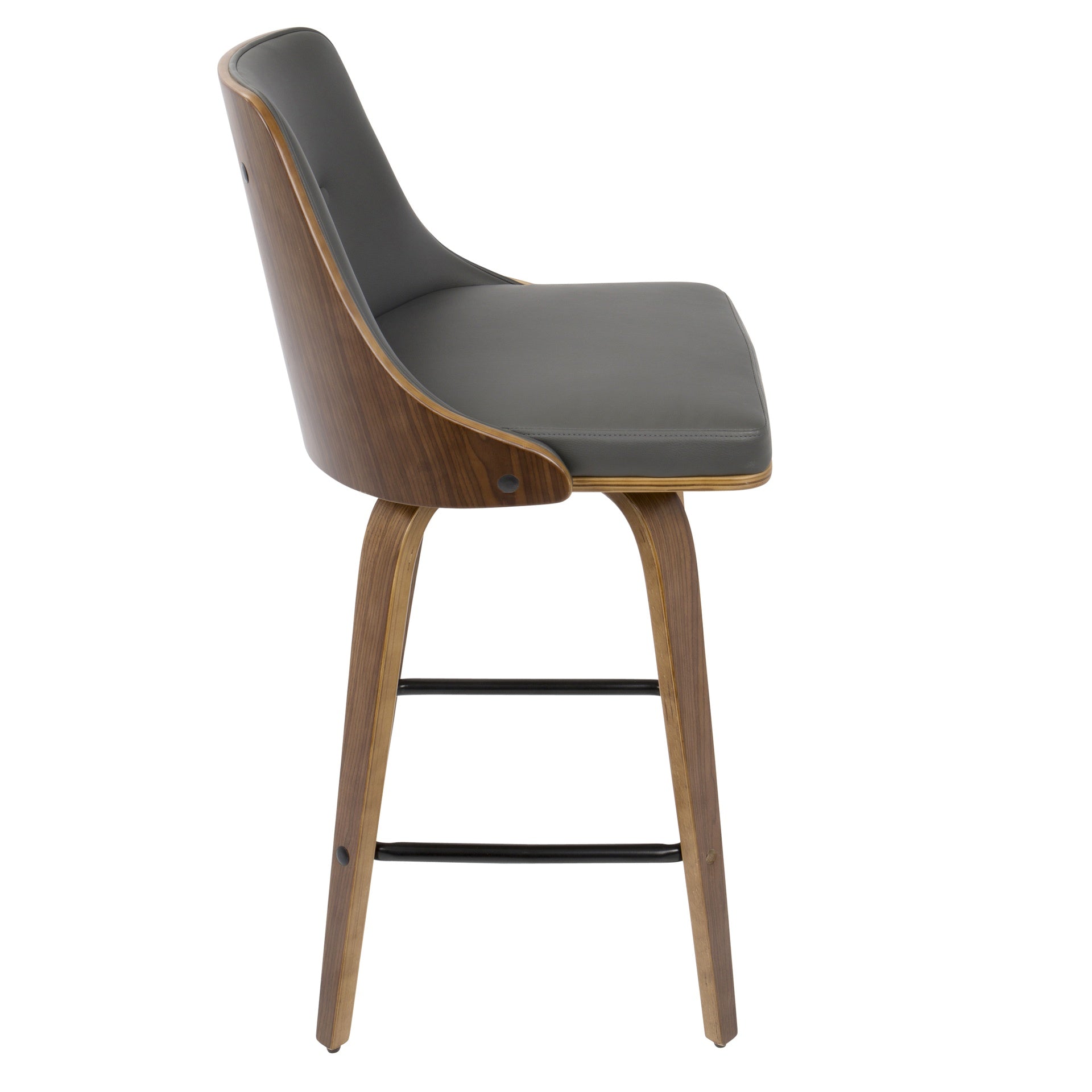 Gianna 26" Mid-Century Modern Counter Stool in Walnut with Grey Faux Leather by LumiSource - Set of 2