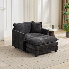 Cloud Sofa Ottoman only, Modern Sectional Couch, for Living Room Bedroom and Apartment, Comfy Double Layer Upholstered Seat Cushion, Breathable Chenille Fabric, Black