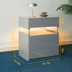 LED Nightstands 3 Drawer Dresser for Bedroom End Table with Acrylic Board LED Bedside Tables for Bedroom Living Room Bedside Furniture (Grey+Gold)