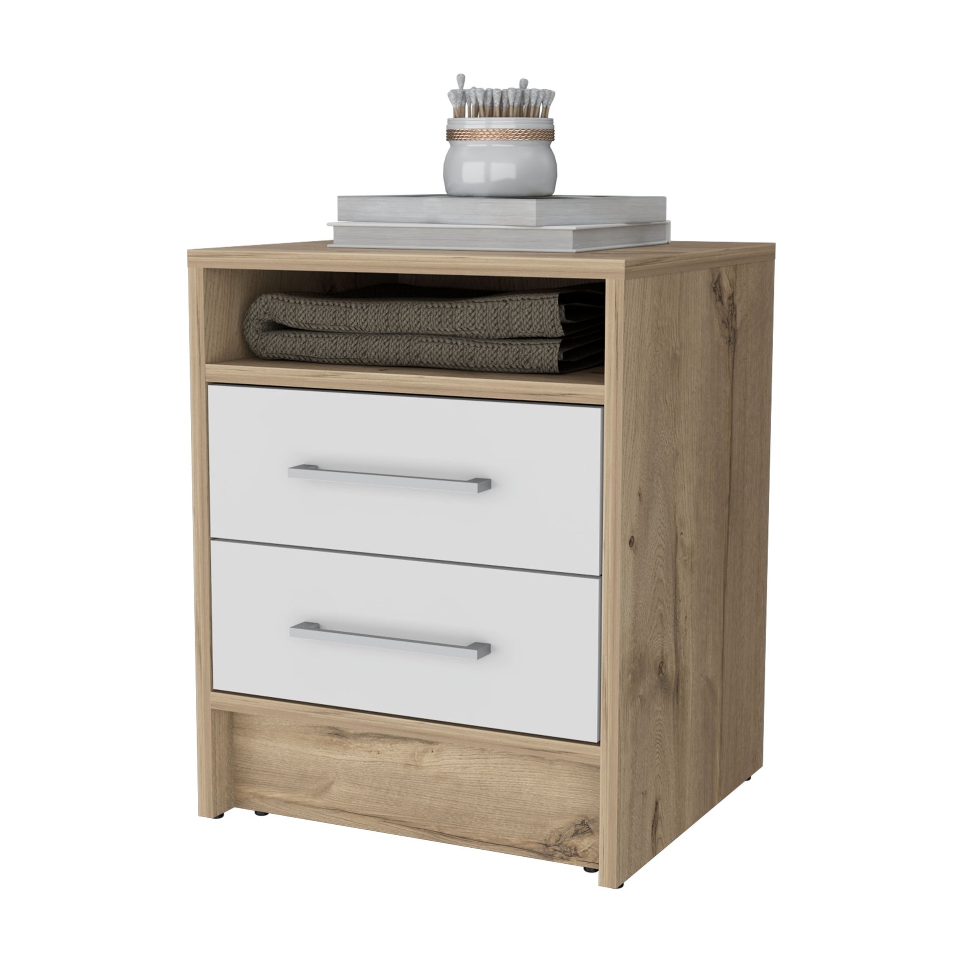 Philadelphia Nightstand, Two Drawers, Concealed Shelf