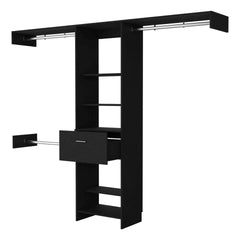 Cross Closet System, One Drawer, Three Metal Rod, Five Open Shelves