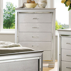Contemporary Style 1pc Chest Crocodile Texture Diamond Crushed Handles English Dovetail Drawers Silver Finish Bedroom Furniture