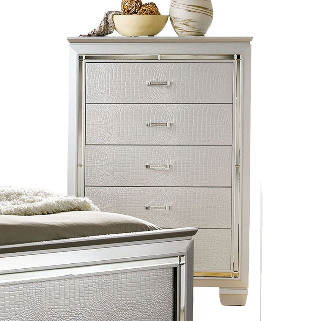 Contemporary Style 1pc Chest Crocodile Texture Diamond Crushed Handles English Dovetail Drawers Silver Finish Bedroom Furniture