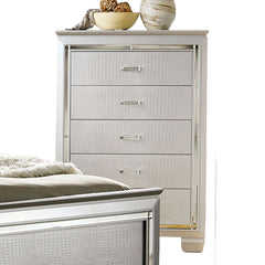 Contemporary Style 1pc Chest Crocodile Texture Diamond Crushed Handles English Dovetail Drawers Silver Finish Bedroom Furniture