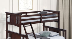 Modern Transitional Style Twin Over Full Bunk Bed With Ladder And Dark Walnut Finish