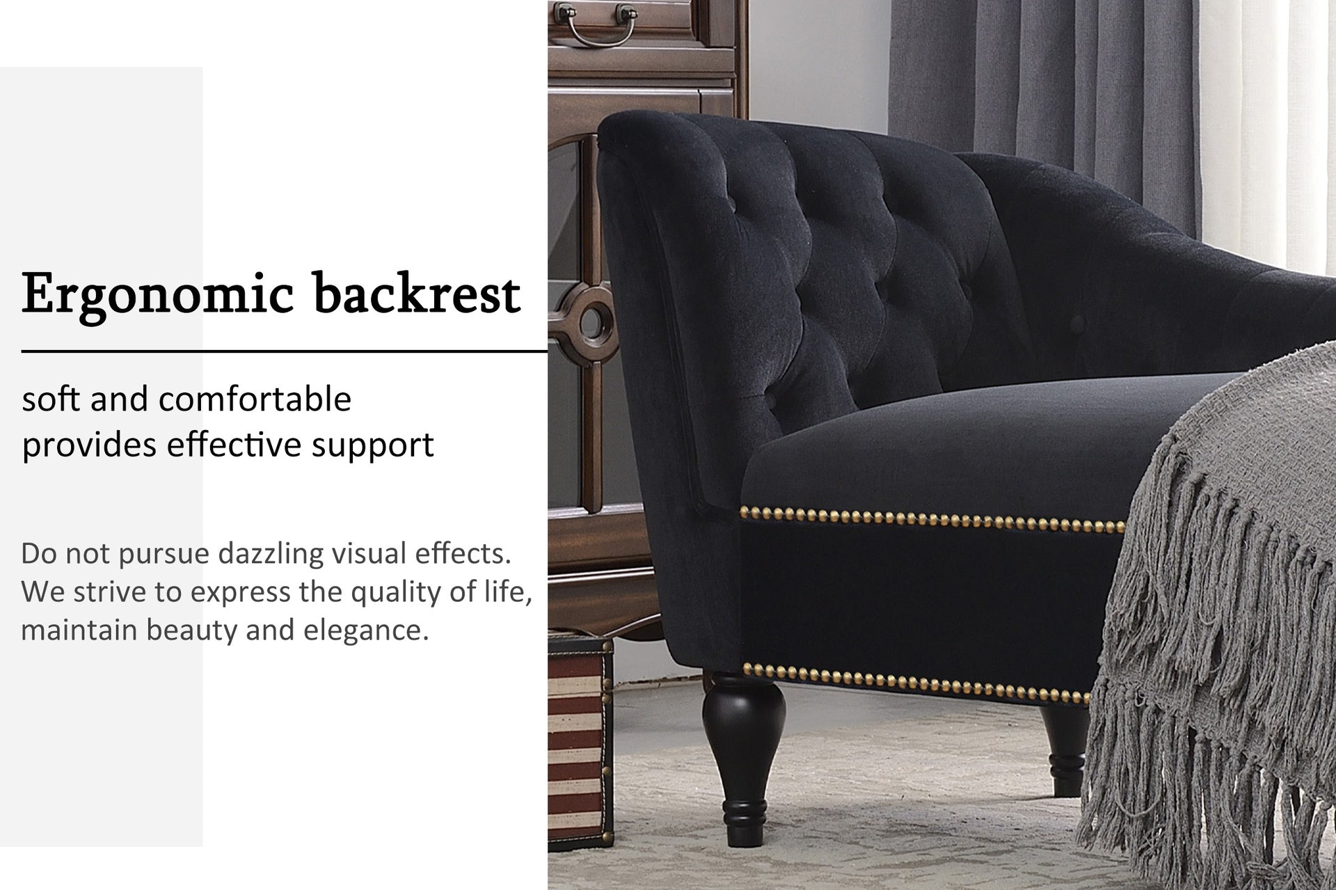 58''Velvet Chaise Lounge,Button Tufted Right Arm Facing Lounge Chair with Nailhead Trim & Solid Wood Legs for Living Room or Office,Sleeper Lounge Sofa