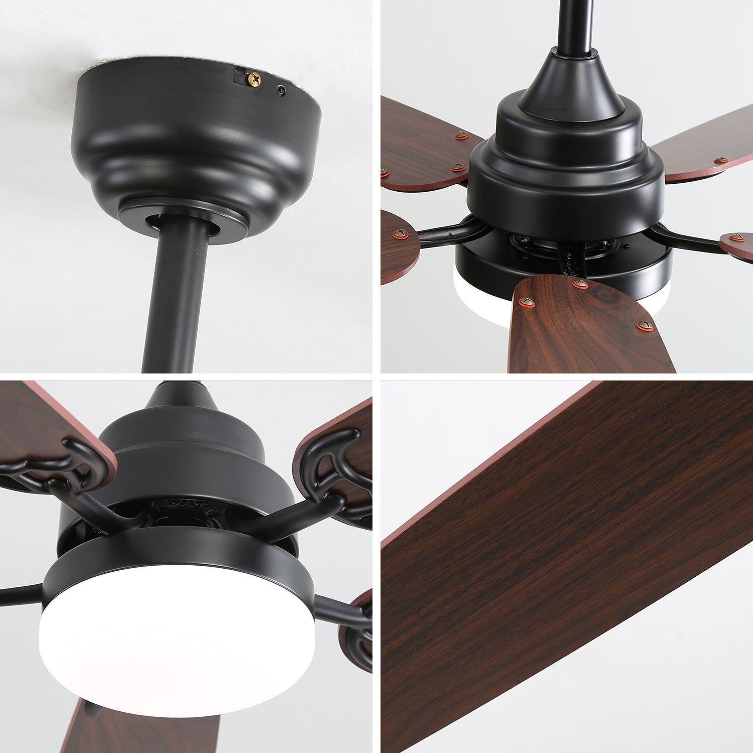 52 Inch Classics Ceiling Fan With Led Light 6 Speed Wind 5 Blades Remote Control DC Motor For Indoor