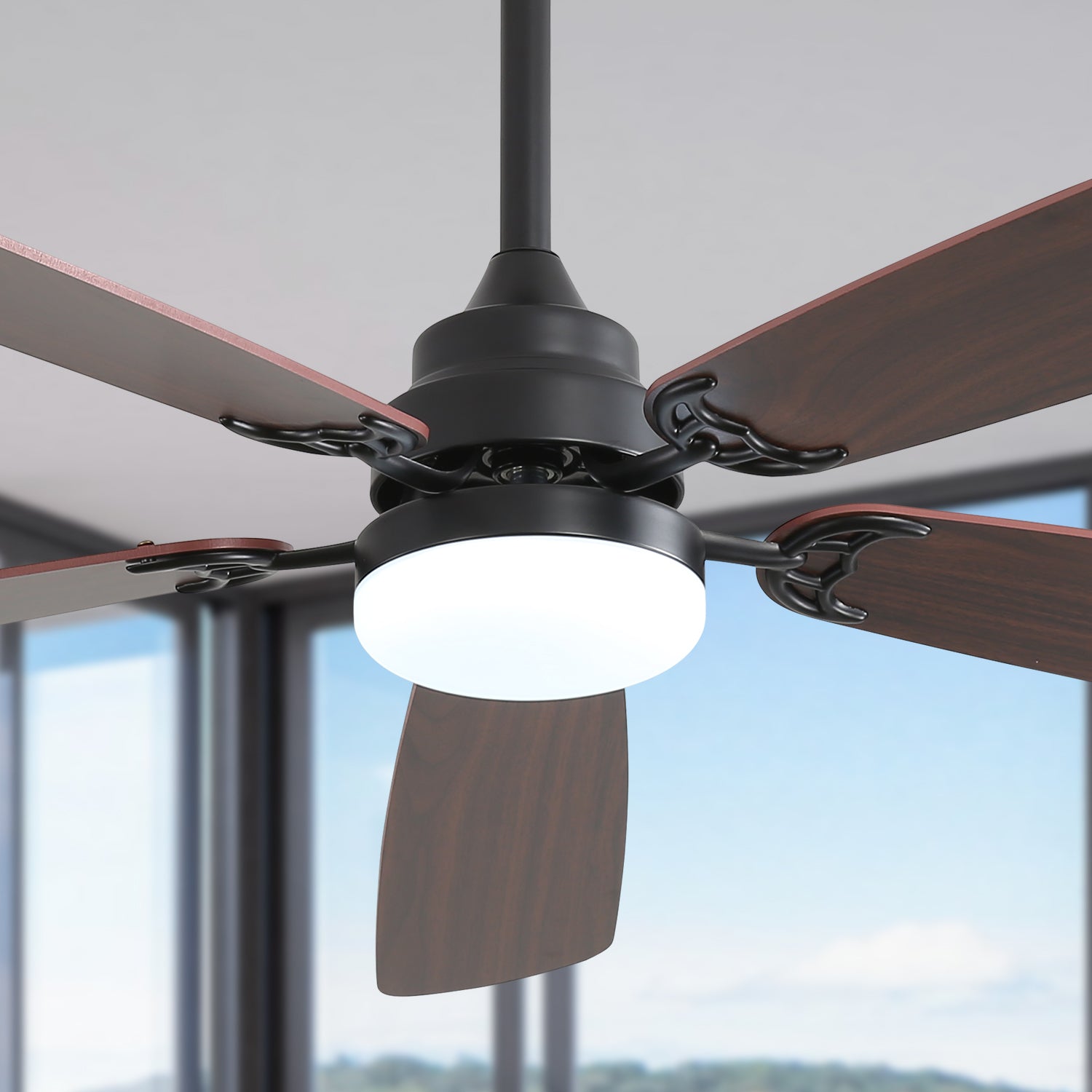 52 Inch Classics Ceiling Fan With Led Light 6 Speed Wind 5 Blades Remote Control DC Motor For Indoor